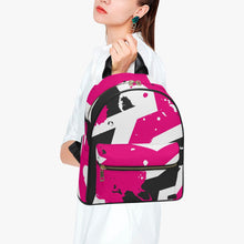 Laden Sie das Bild in den Galerie-Viewer, Designer Pink, Black &amp; White Tribal Art  PU Backpack