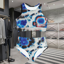 Load image into Gallery viewer, Simply Tribal Art Blue Tye Dyed Sporty Bikini Set