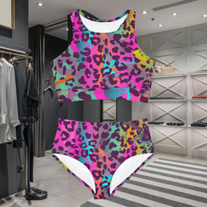 Simply Tribal Art Pink Take Over Colorful Leopard Sporty Bikini Set