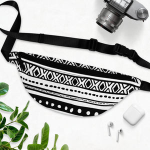 White & Black Etched Style Tribal Art Fanny Pack