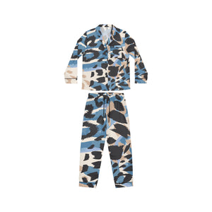 Blue Tribal Animal Print Women's Satin Pajamas