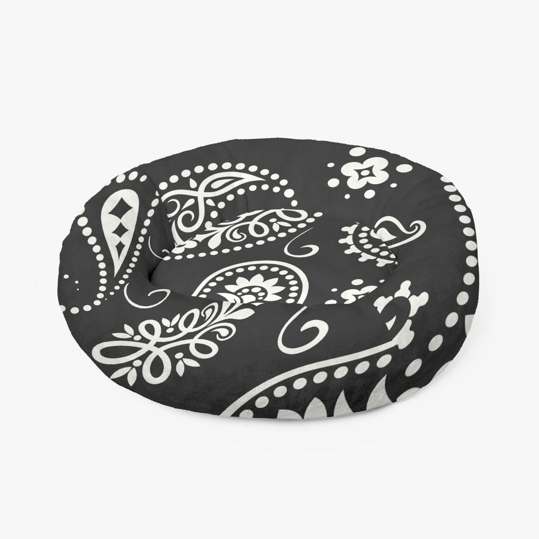 Black Paisley Round Pet Bed