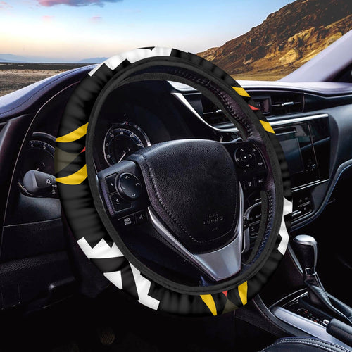 Black Tribal Art Steering Wheel Cover