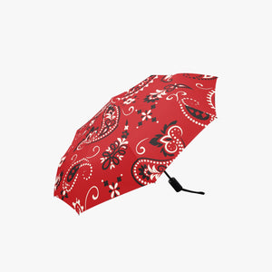 Designer Red Paisley Style Automatic UV Protection Umbrella