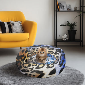 Blue Animal Print Round Size Pet Bed