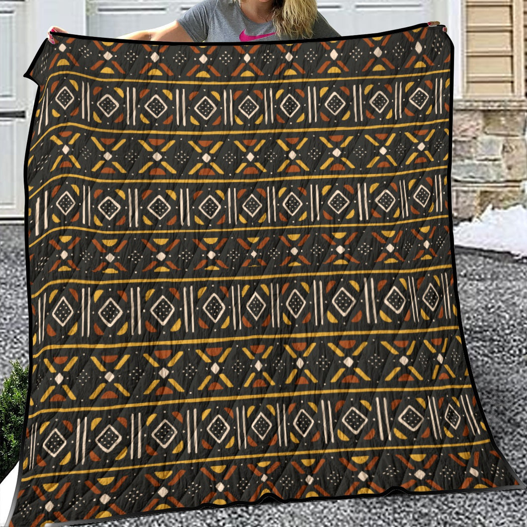 Designer African Mudcloth Style Lightweight & Breathable Quilt With Edge-wrapping Strips