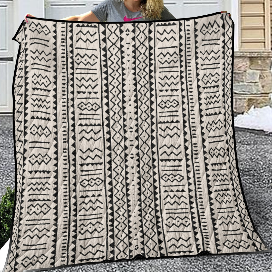 Designer Tribal Black and White Lightweight & Breathable Quilt With Edge-wrapping Strips