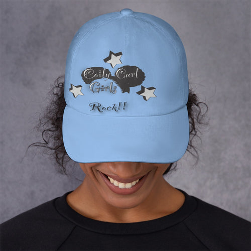 Coily Curl Girls Rock Baby Blue Peaked Cap