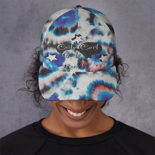 Coily Curl Girls Rock Blue Tye Dyed Peaked Cap