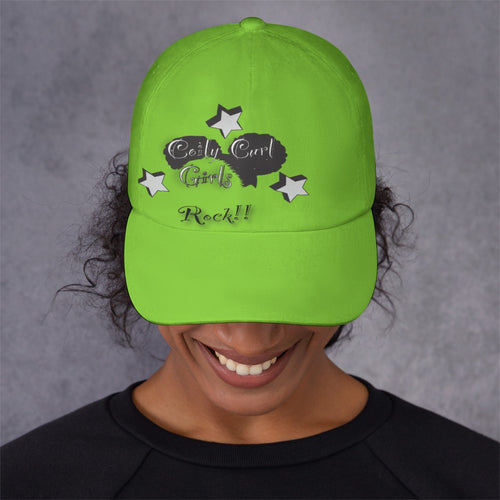 Coily Curl Girls Rock Lime Green Peaked Cap
