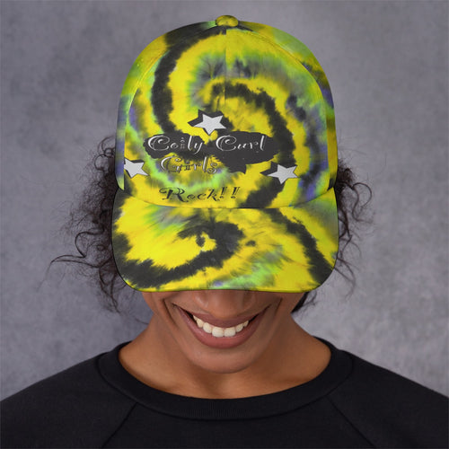 Coily Curl Girls Rock  Yellow Tye Dyed Peaked Cap
