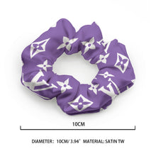 Load image into Gallery viewer, Designer Purple and White Summer Scrunchie