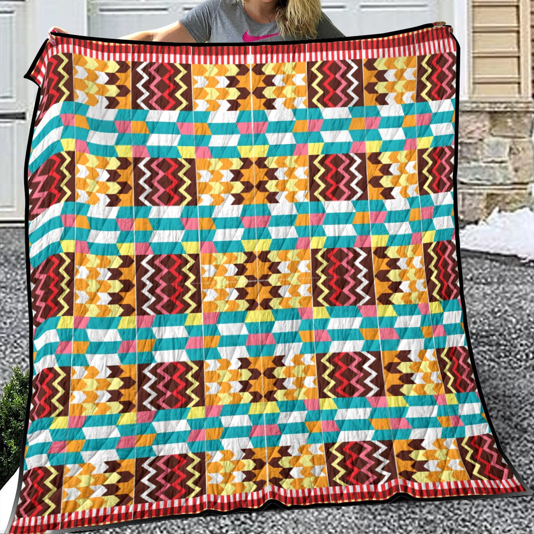 Designer African Kente Style Lightweight & Breathable Quilt With Edge-wrapping Strips