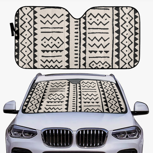 Black and White Tribal Designer Car Windshield Sun Shade