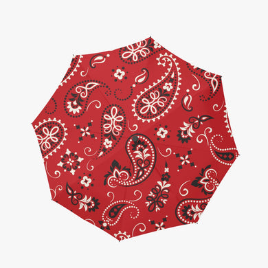 Designer Red Paisley Style Automatic UV Protection Umbrella