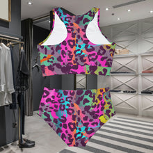 Laden Sie das Bild in den Galerie-Viewer, Simply Tribal Art Pink Take Over Colorful Leopard Sporty Bikini Set