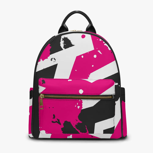 Designer Pink, Black & White Tribal Art  PU Backpack