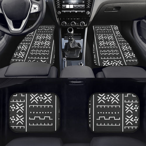 Black Tribal Art Designer Car Floor Mats - 4Pcs