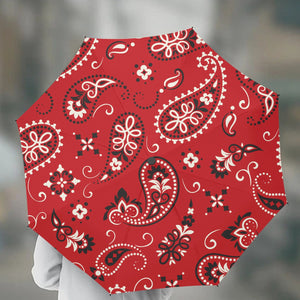 Designer Red Paisley Style Automatic UV Protection Umbrella