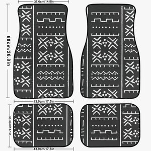 Black Tribal Art Designer Car Floor Mats - 4Pcs