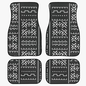 Black Tribal Art Designer Car Floor Mats - 4Pcs