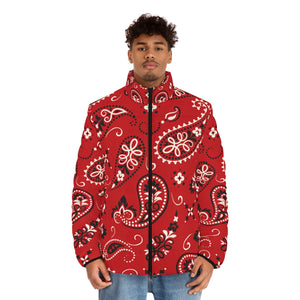 Red Paisley Men's Puffer Jacket