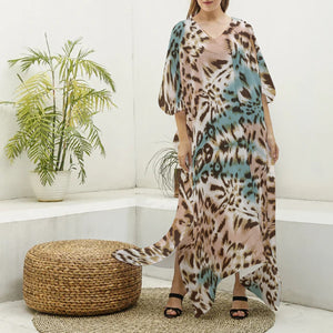 Animal Print Women's Imitation Silk V-neck Kaftan Robe