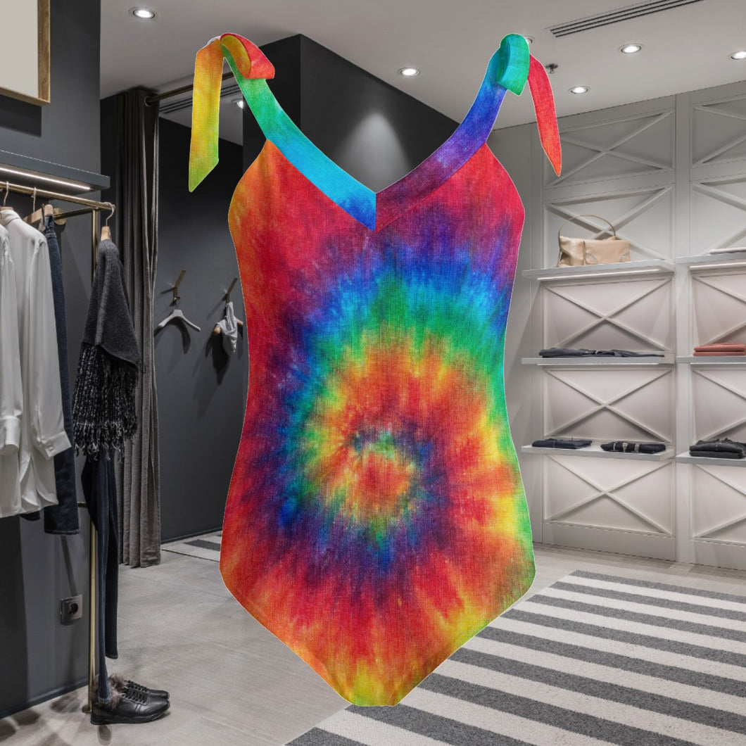 Designer Tye Dyed Women's Tie Shoulder One-piece Padded Swimsuit