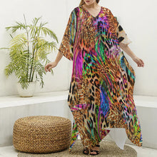 Laden Sie das Bild in den Galerie-Viewer, Tribal Art Animal Print Women&#39;s Imitation Silk V-neck Kaftan Robe