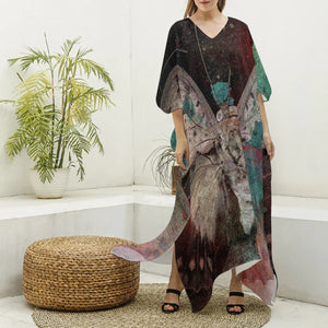 Watercolor Butterfly Women's Imitation Silk V-neck Kaftan Robe