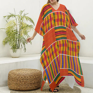 Designer Kente' Women's Imitation Silk V-neck Kaftan Robe
