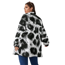 이미지를 갤러리 뷰어에 로드 , Black Designer Animal Print Unisex Borg Fleece Stand-up Collar Coat With Zipper Closure(Plus Size)