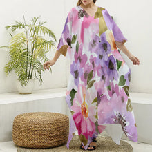 Load image into Gallery viewer, Watercolor Flowerful Women&#39;s Imitation Silk V-neck Kaftan Robe