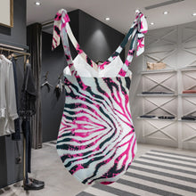 Cargar imagen en el visor de la galería, Designer Animal Print Zebra Pink Women&#39;s Tie Shoulder One-piece Padded Swimsuit