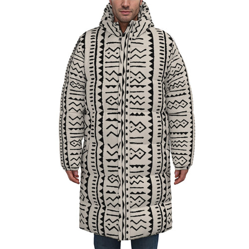 Black & White Tribal Art Designer Unisex Long Down Jacket
