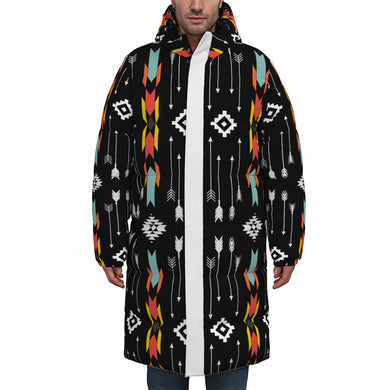 Black Designer Tribal Art Unisex Long Down Jacket