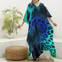 Load image into Gallery viewer, Tribal Art Wildn Majestic Blue Women&#39;s Imitation Silk V-neck Kaftan Robe