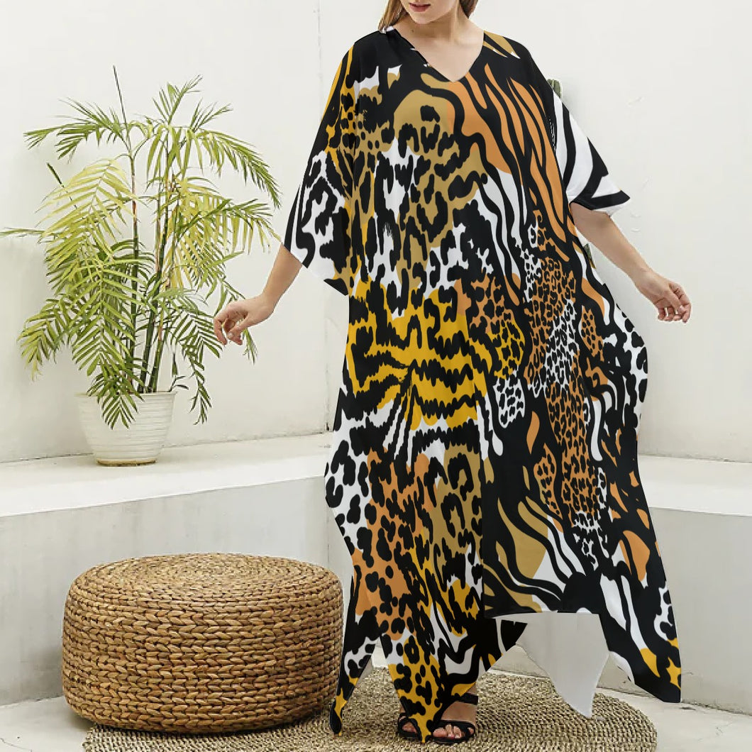 Wildn Animal Women's Imitation Silk V-neck Kaftan Robe