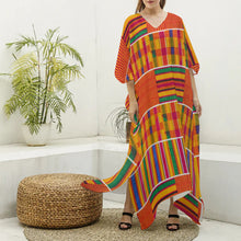 Cargar imagen en el visor de la galería, Designer Kente&#39; Women&#39;s Imitation Silk V-neck Kaftan Robe