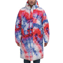 이미지를 갤러리 뷰어에 로드 , Designer Tye Dye Red, White &amp; Blue Unisex Long Down Jacket