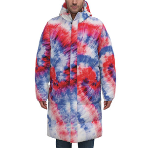 Designer Tye Dye Red, White & Blue Unisex Long Down Jacket