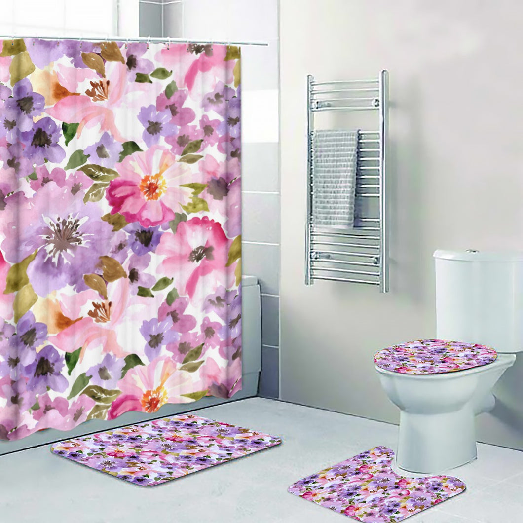 Watercolor Floral Four-piece Bathroom