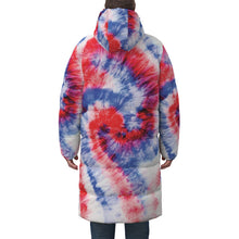Load image into Gallery viewer, Designer Tye Dye Red, White &amp; Blue Unisex Long Down Jacket