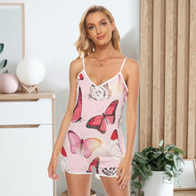 Load image into Gallery viewer, Pink Buterflies Women&#39;s V-neck Cami Romper
