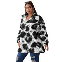 Load image into Gallery viewer, Black Designer Animal Print Unisex Borg Fleece Stand-up Collar Coat With Zipper Closure(Plus Size)