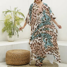 이미지를 갤러리 뷰어에 로드 , Animal Print Women&#39;s Imitation Silk V-neck Kaftan Robe