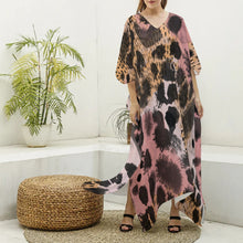Charger l&#39;image dans la galerie, Animal Print Women&#39;s Imitation Silk V-neck Kaftan Robe