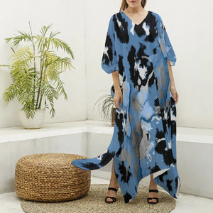 Tribal Designer Women's Imitation Silk V-neck Kaftan Robe