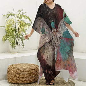 Watercolor Butterfly Women's Imitation Silk V-neck Kaftan Robe