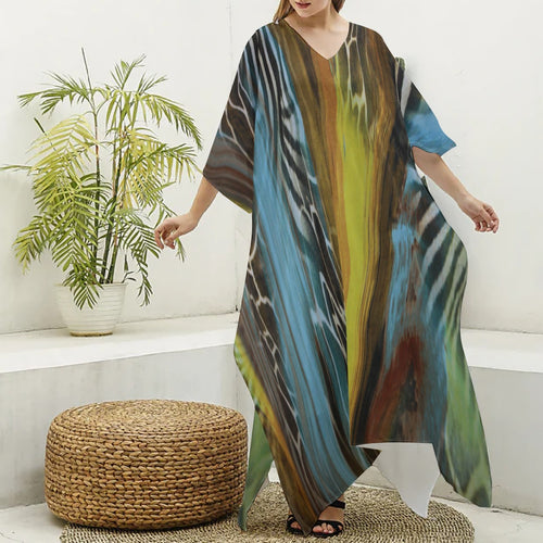 Tribal Art Women's Imitation Silk V-neck Kaftan Robe